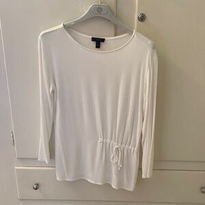 J Crew White Long Sleeve Tunic Style T Shirt Top with Drawstring Detail Size XXS